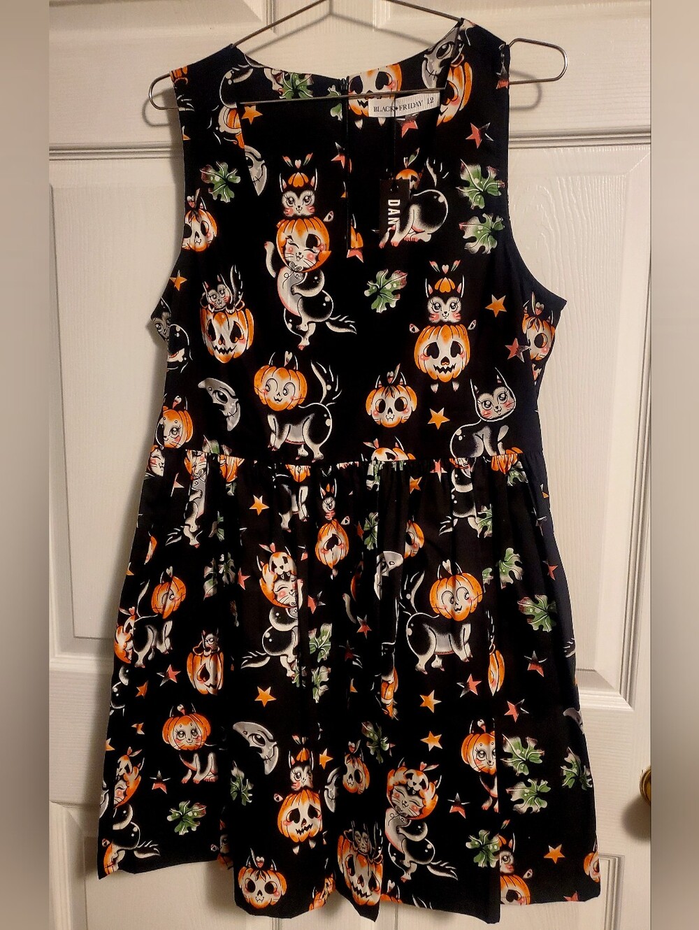 Black Halloween Pumpkins & Kitty Dress